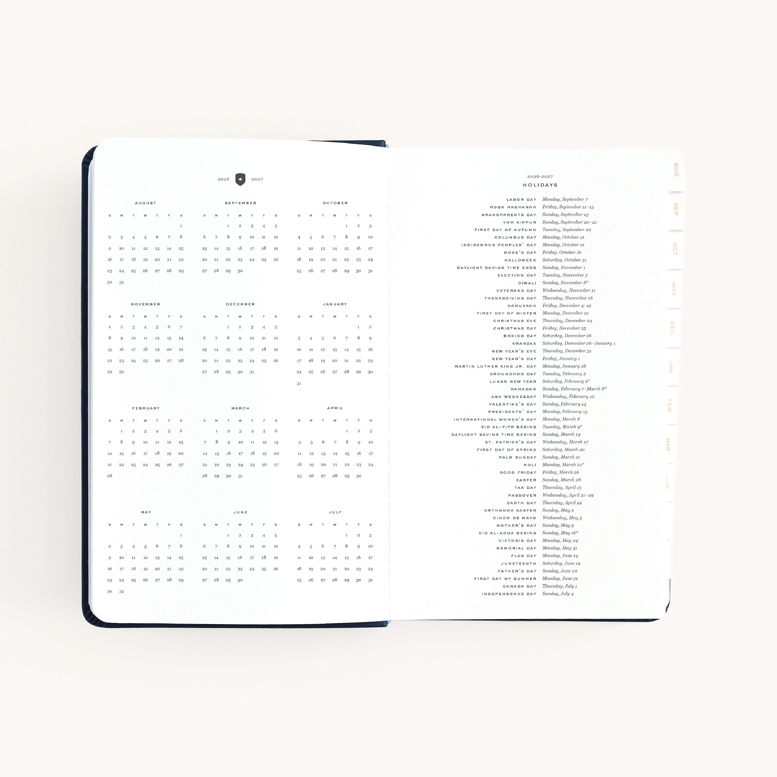 Daily dapperdesk planner yearly overview and holidays pages for long-term scheduling and important work and personal dates