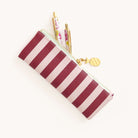 berry Stripe petiite pen case  case with a floral pen on a white background