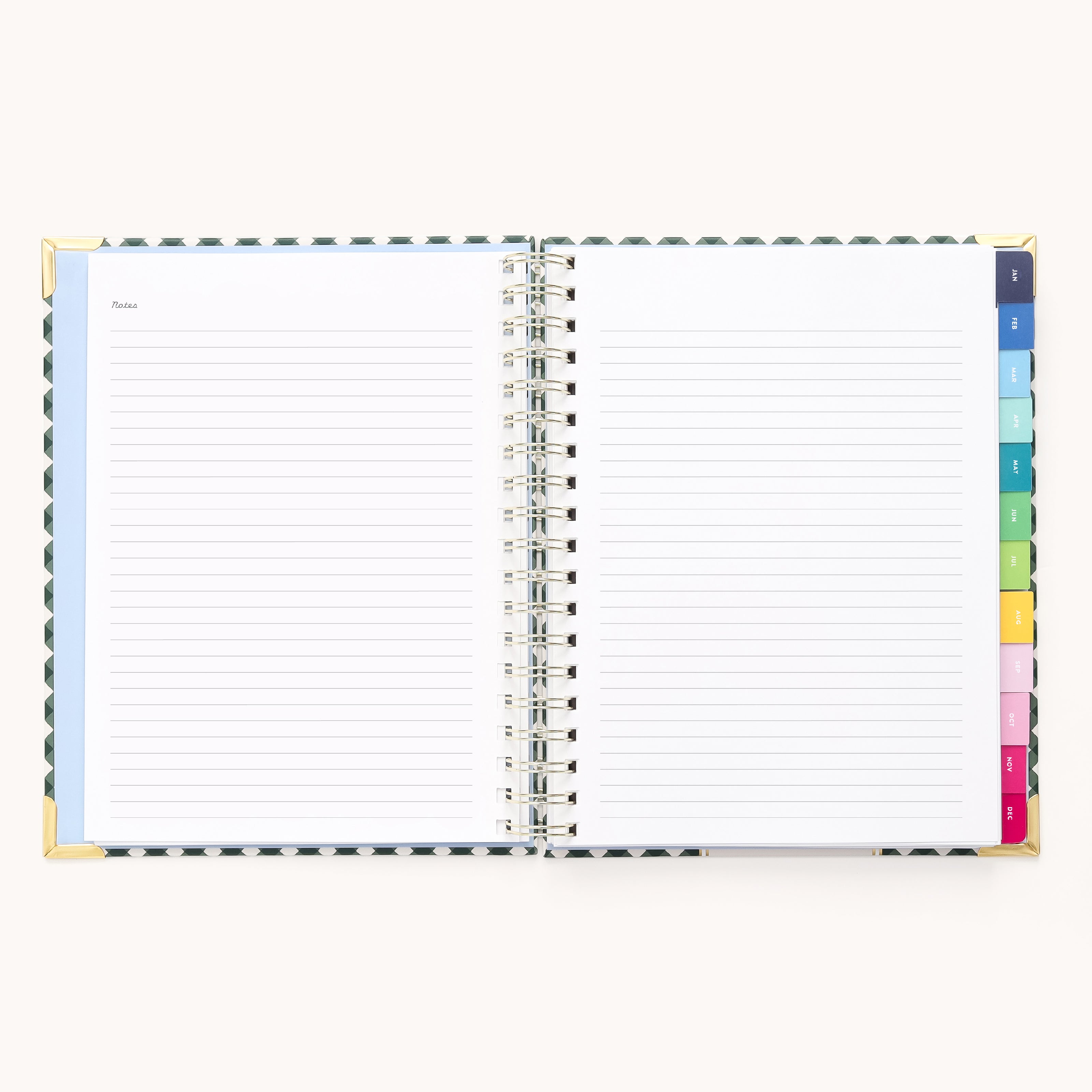 The 2026 Spiral Weekly Simplified Planner - Camp Gingham by Simplified features lined pages, colorful tab dividers on the right edge, and gold-accented cover corners—perfect for organizing your year ahead.