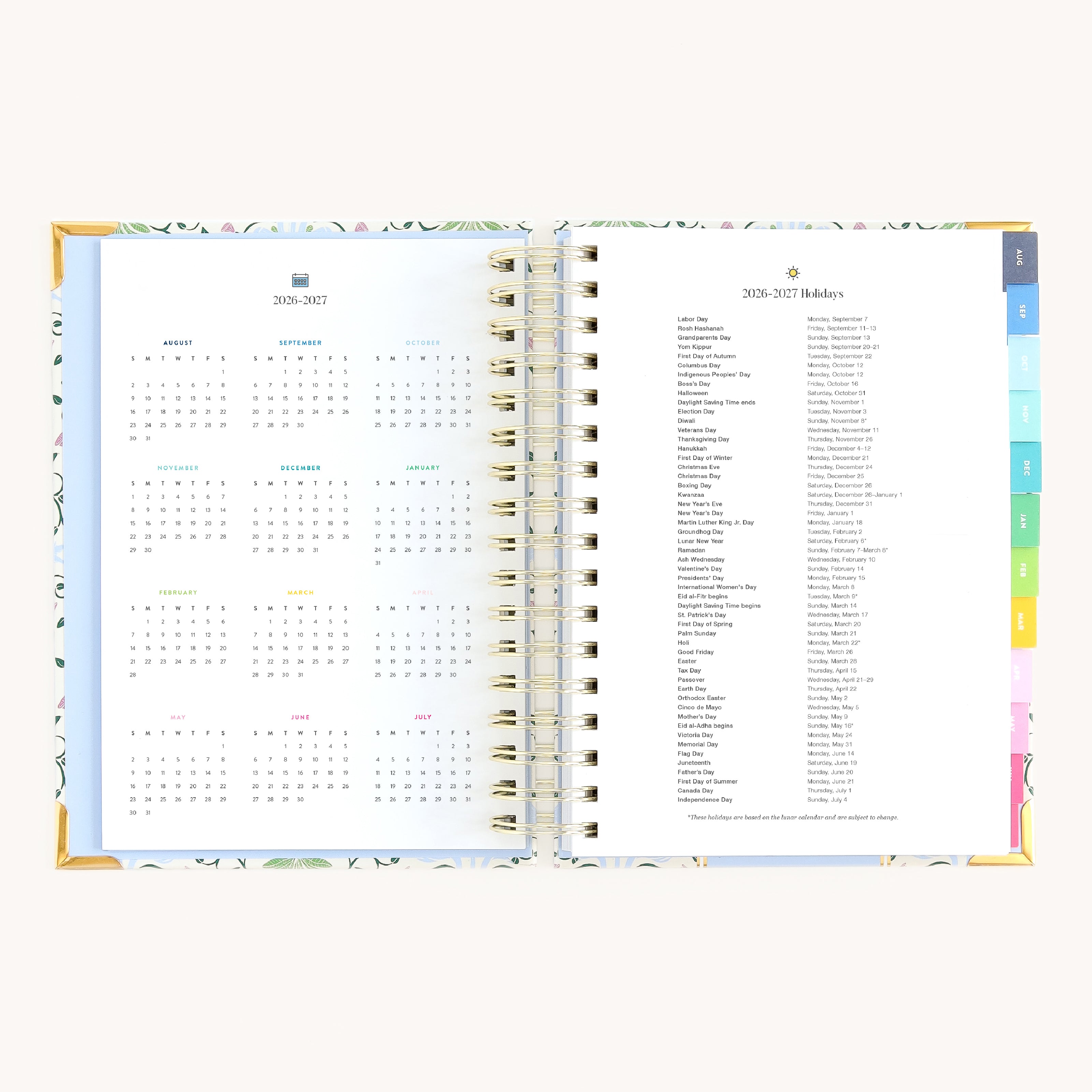 Spiral daily planner yearly overview and holiday pages for 2026–2027 long-term planning and important dates