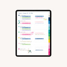 The 2026 Digital Simplified Planner by Simplified for iPads shows a color-coded weekly schedule (Jan 19–25) with sections for class, work, homework, and notes—ideal as a Goodnotes PDF planner with decorative graphics and tabbed dividers.