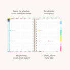 The 2026-2027 Spiral Weekly Simplified Planner - Berry Stripe by Simplified features lined pages for scheduling, to-do lists, notes, and meals, plus colorful mylar tabs and gold corners—combining sturdy paper with a simple design.