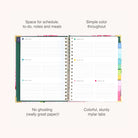 The 2026-2027 Spiral Weekly Simplified Planner - Blush Hydrangea by Simplified features lined pages for scheduling, to-do lists, notes, and meals, plus colorful mylar tabs and gold corners—combining sturdy paper with a simple design.