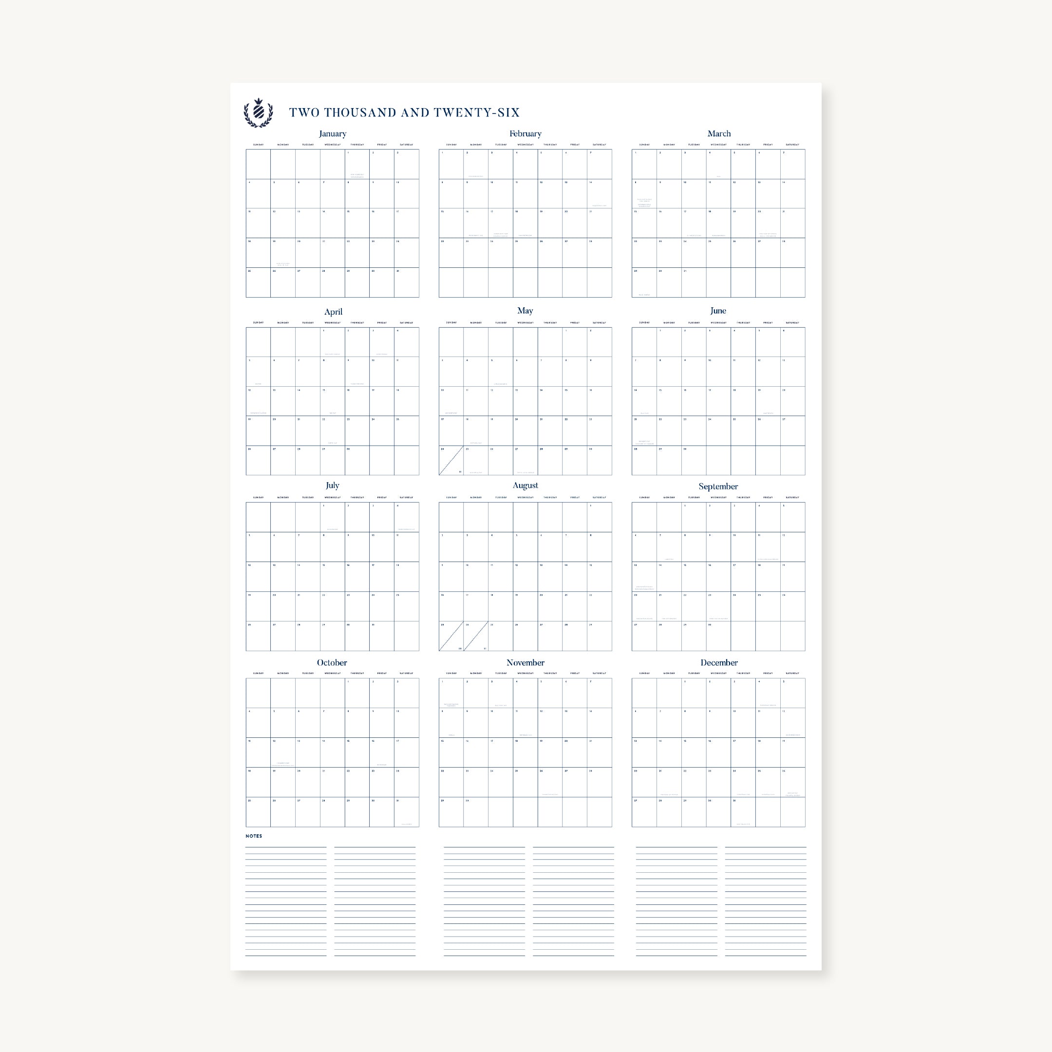 The Simplified 2026 Wall Calendar - Printable displays all twelve months in a clean grid with date outlines and blank notes. Available as a digital download for instant decor and easy access.