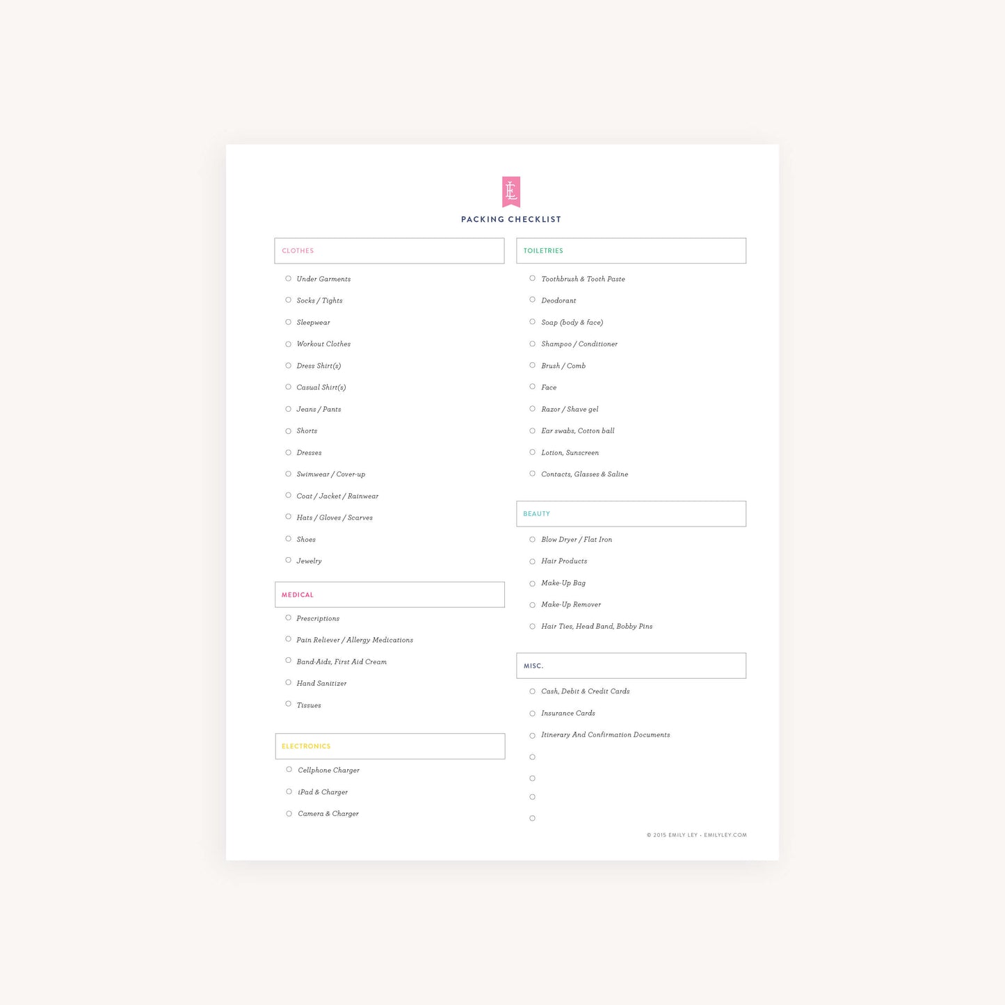 Packing Checklist Printable