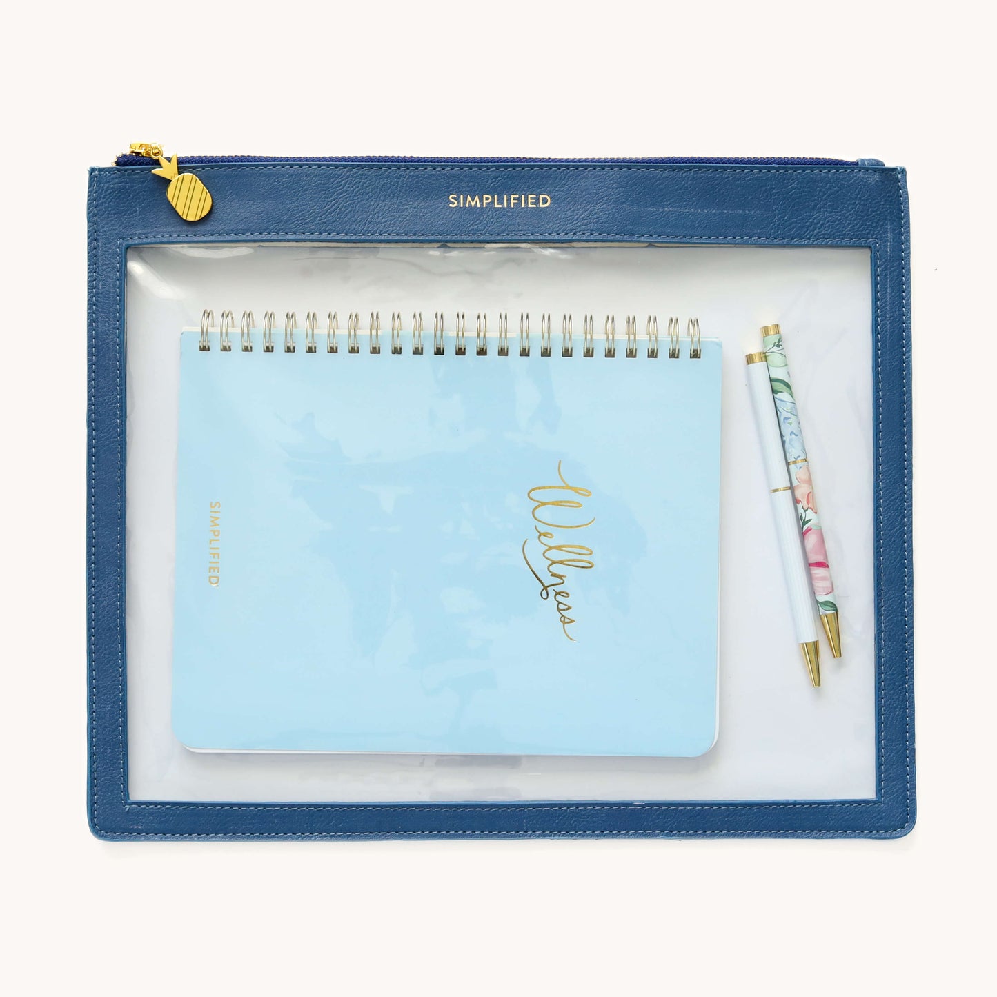 Navy Leatherette Clear Pouch with Workbook & Pens