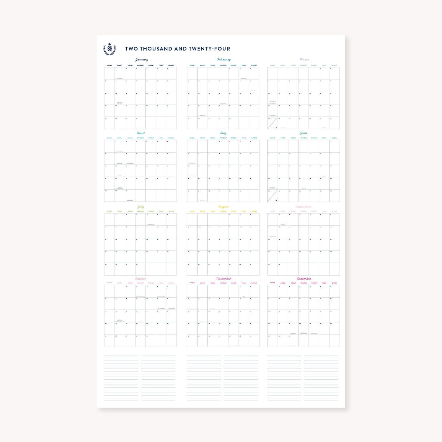 Happy Stripe Printable Vertical Wall Calendar