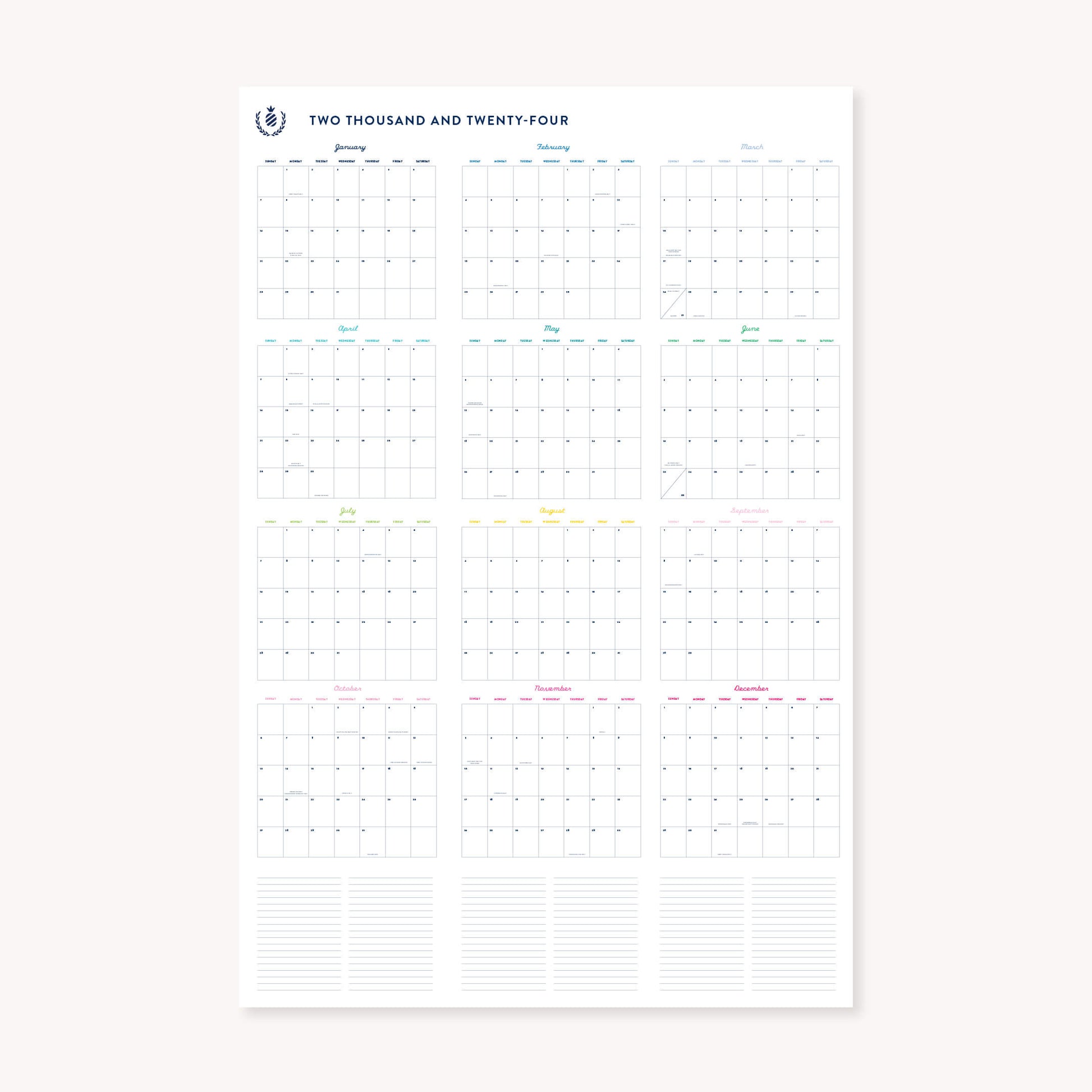 Happy Stripe Printable Vertical Wall Calendar