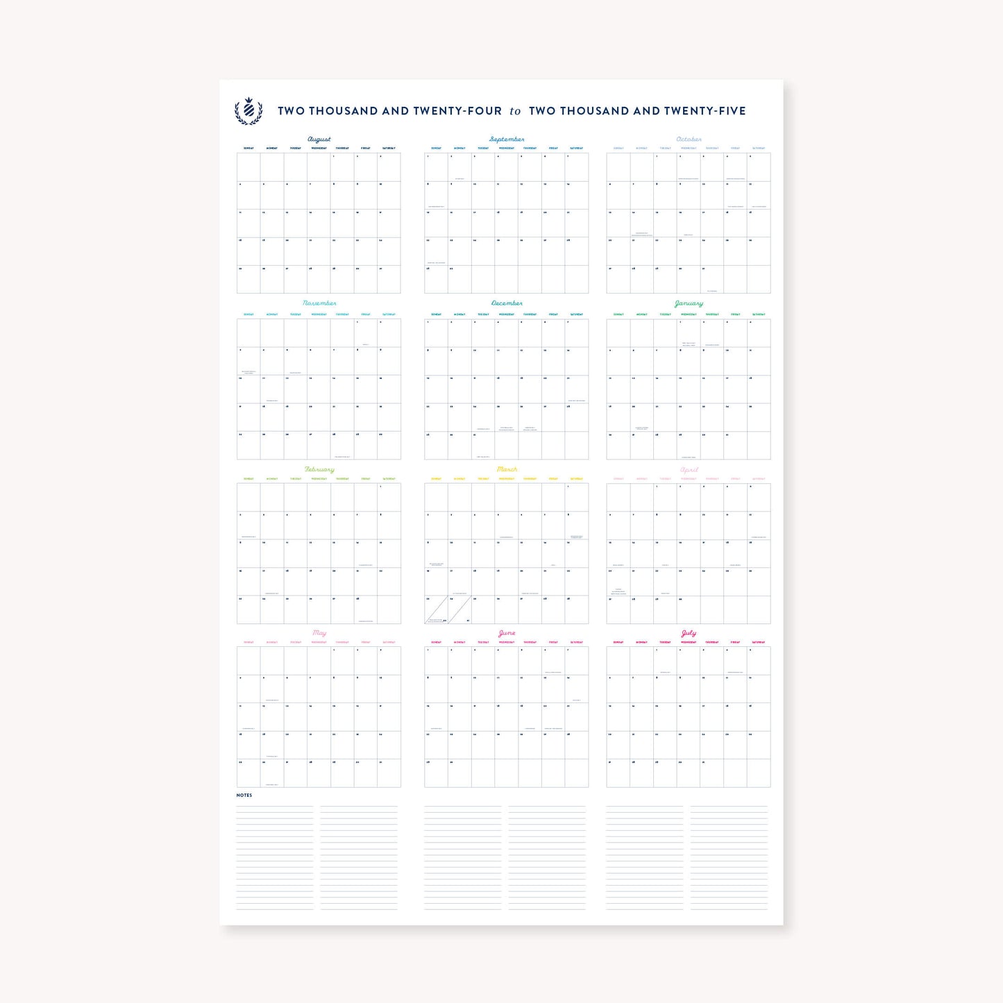 Happy Stripe Verticall Printable Wall Calendar