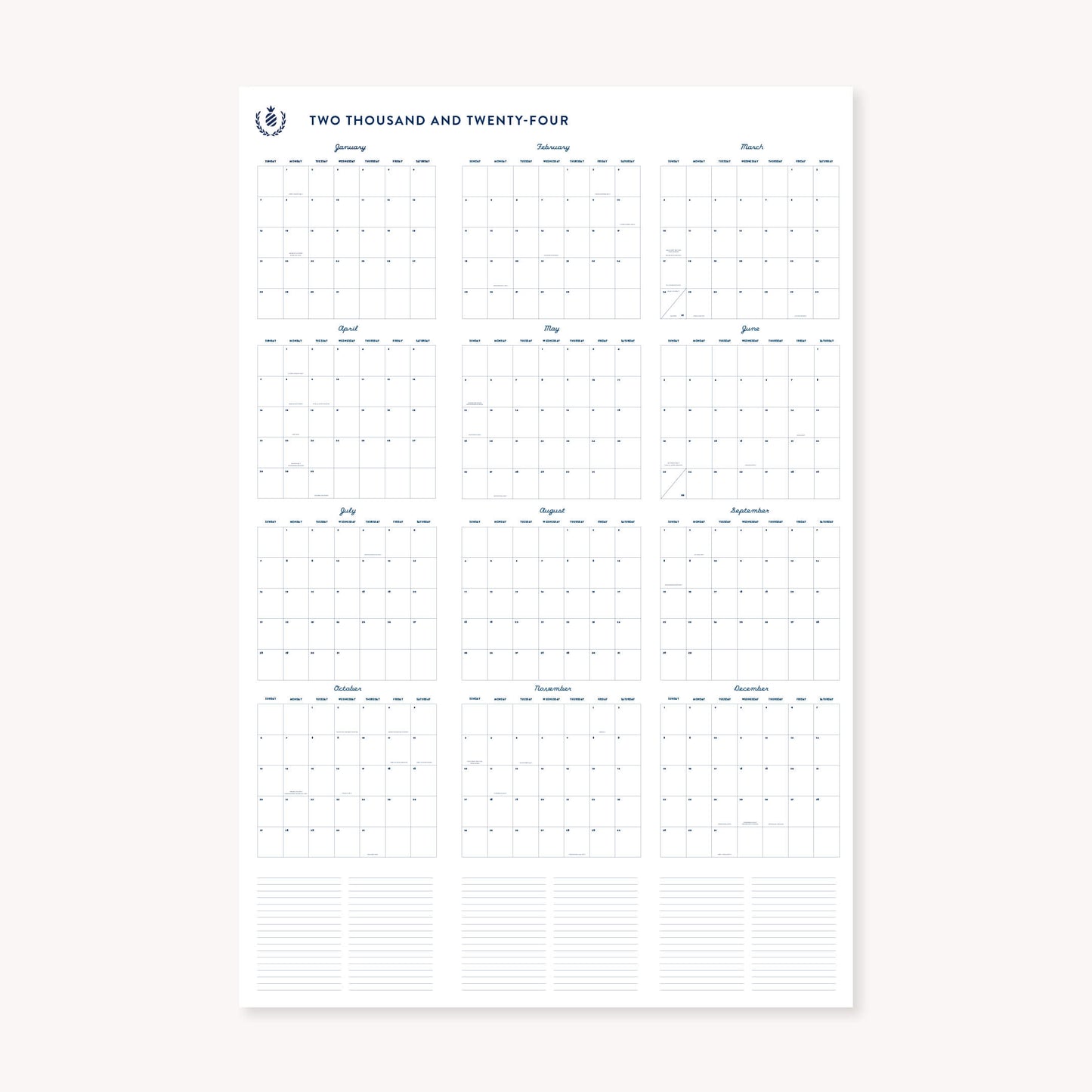 Navy Printable Vertical Wall Calendar