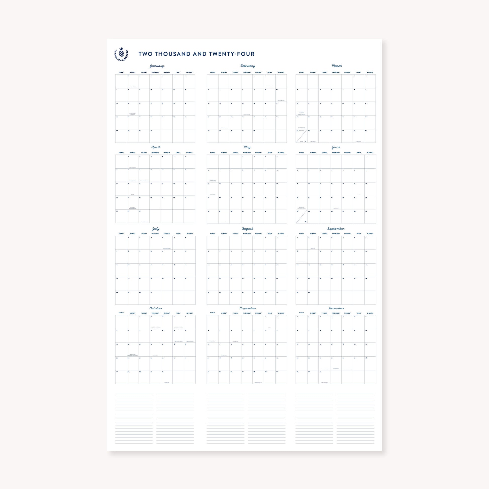 Navy Printable Vertical Wall Calendar