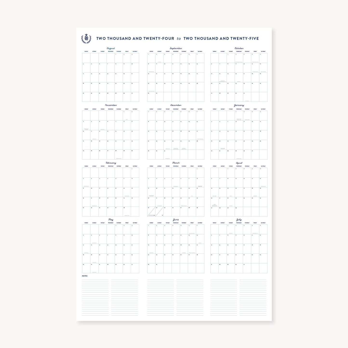 Navy Vertical Printable Wall Calendar