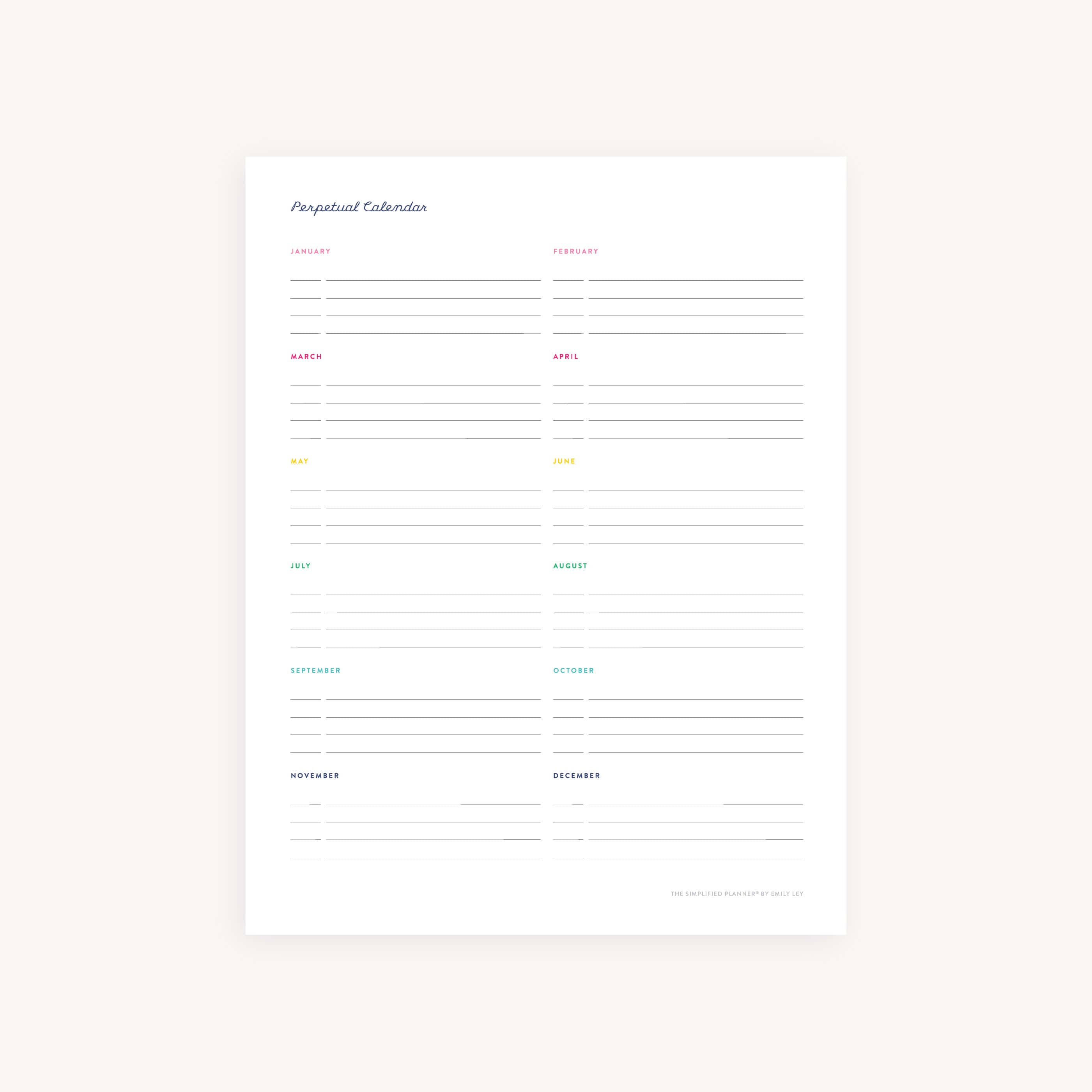 Perpetual Calendar Printable Simplified® by Emily Ley