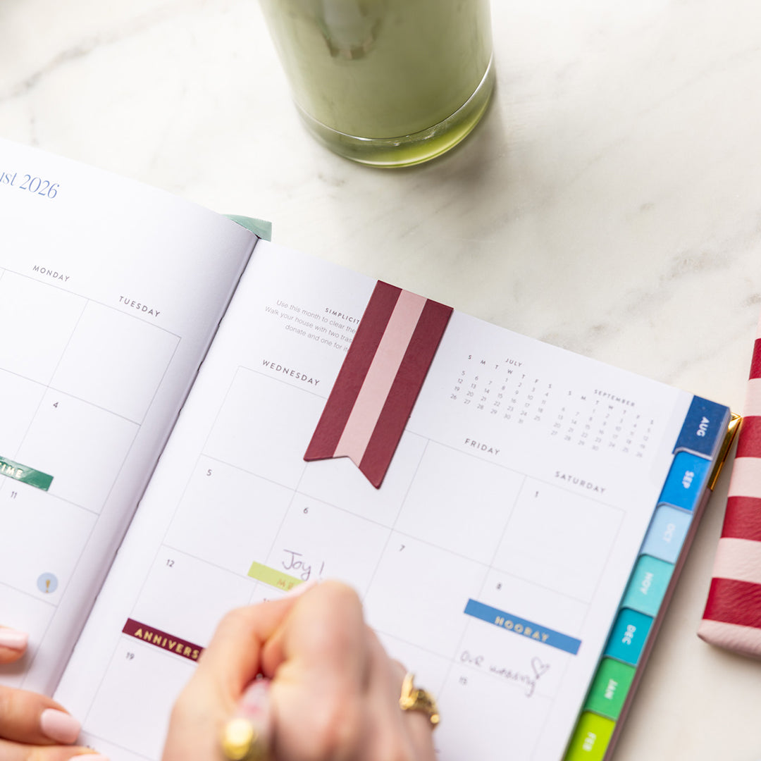Berry Stripe magnetic page marker used in planner to mark pages and keep your place with a simple, stylish organization solution