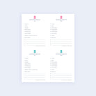 The Diaper Bag Checklist - Printable by Simplified features an organized layout on a light blue background, dividing essential baby items like diapers, wipes, bottles, a changing pad, and extra clothes into four sections.