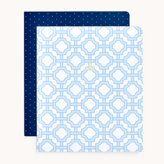 Pocket Folder Set, Navy Dot & Blue Trellis