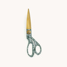 Emerald Floral Scissors with 8-inch gold blades and a green and white hand-drawn floral handle on an ivory background