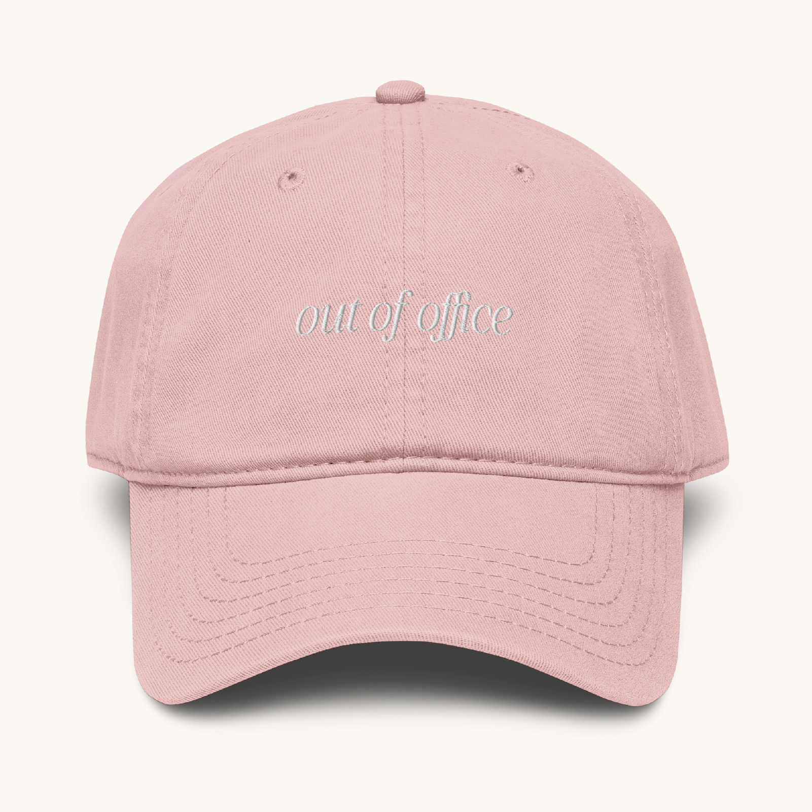 Pink Cotton Out of Office baseball hat with embroidered lettering by Simplified by Emily Ley