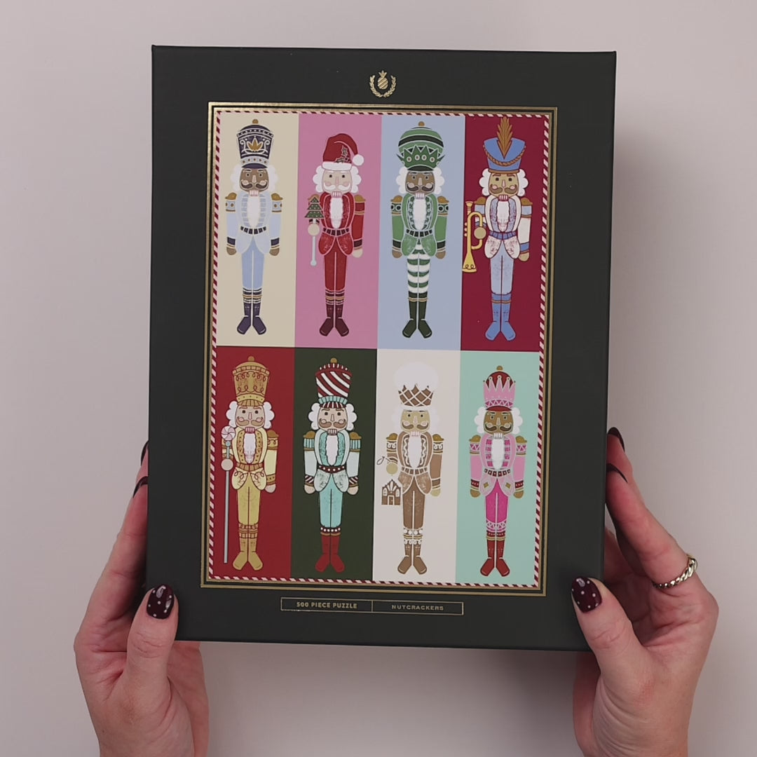 Nutcrackers 500-Piece Jigsaw Puzzle box held in two hands, video